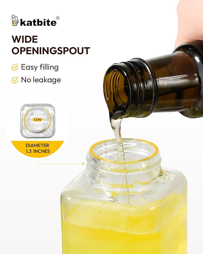 katbite 16oz Glass Olive Oil Dispenser Bottle for Kitchen Cooking - Leakproof Kitchen Essential with Precise Pouring Spout for Salad, Air Fryer, BBQ, Non-Stick Pans, Easy Refill and Use, Yellow
