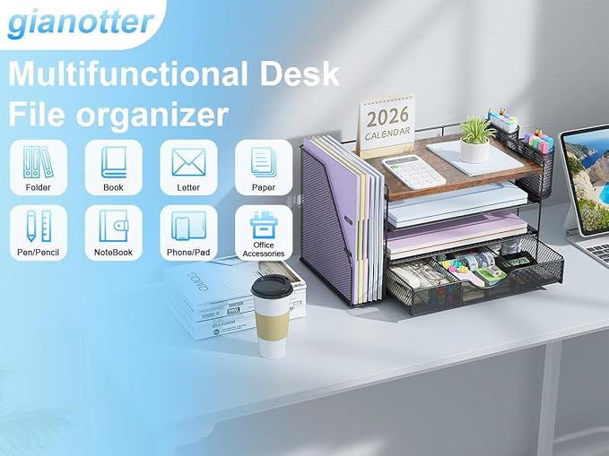 Desk Organizers and Accessories with File Holder, Wood