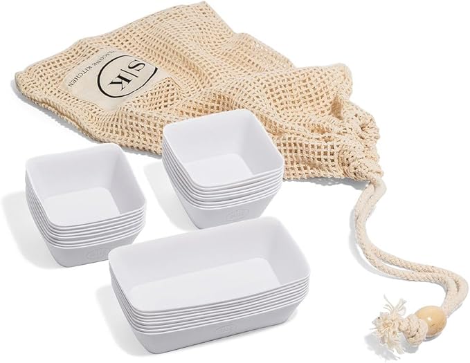 The Silicone Kitchen Reusable Silicone Bento Baking Cup, Non-Toxic, BPA Free, Dishwasher Safe Bento Box Accessories Lunch Box Dividers, Square and Rectangle, 24 Pack, White