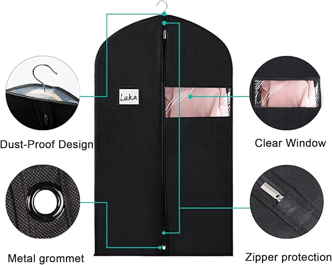 16 Pack Suit Bags Garment Bag for Men Storage 40-inch Clothes Cover with Clear