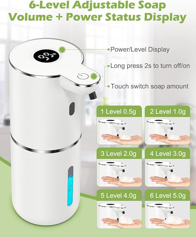 KeeKit Automatic Soap Dispenser, 380ml/12.8oz Touchless Foaming Soap Dispenser Rechargeable, Wall Mounted with 6-Level Adjust Automatic Soap Dispenserable Foam, IPX5 Waterproof, for Bathroom, Kitchen