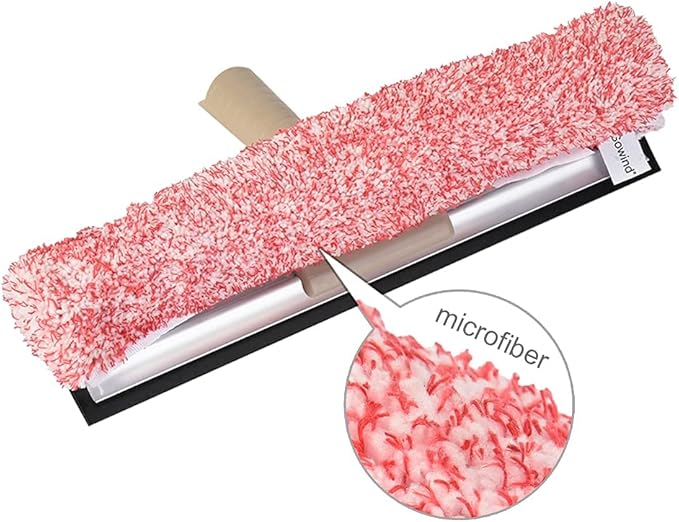 Multi-Purpose 12 inch Window Squeegee with 6.7inch-49.4inch Adjustable Aluminum Pole, Highly Absorbent Microfiber Window Scrubber for Window Cleaning