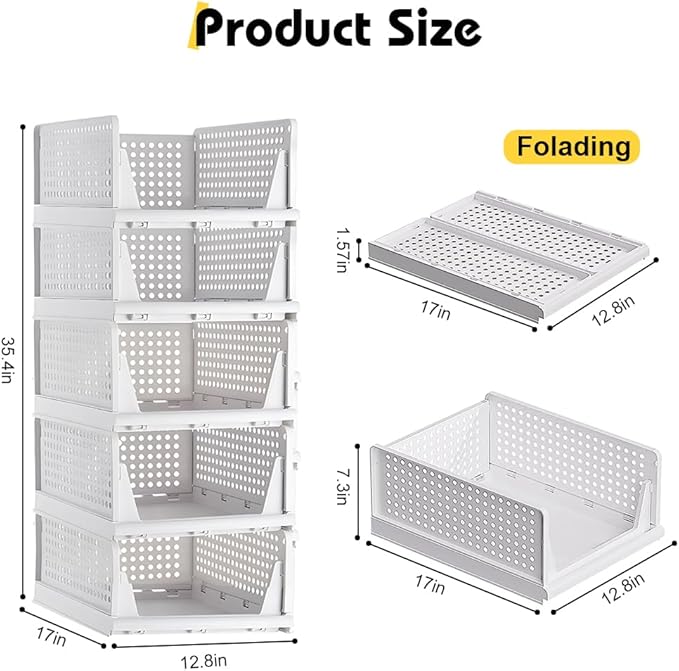 Yazi 5 Pack Stackable Closet Storage Box
