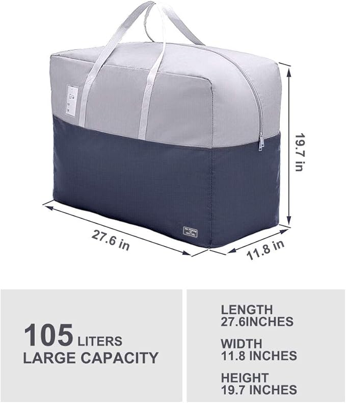 105L Clothing Storage Bags, 2pcs Comforter Storage Bags for Blankets and Quilts, Bedding, Sweaters, Pillows, Zippered Heavy Duty Extra Large Packing Bags for Moving
