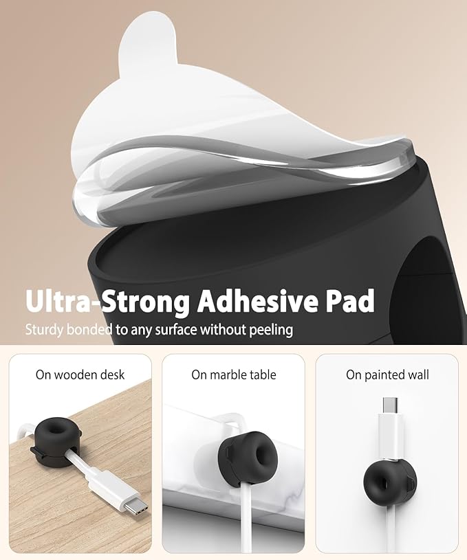 8 Pack Magnetic Cable Clips, Cord Organizer [Mini Soft Silicone] Durable Cord Holder for Phone Charger Cord, Adhesive Cable Management for Nightstand, Home Office Desk Accessories (Black)