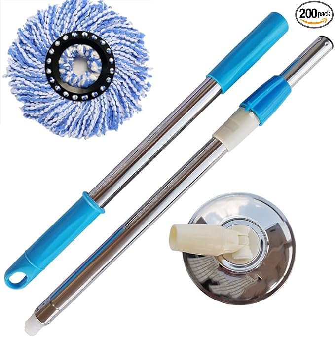 Spin Mop Replacement Handle, 47.6-inch 360 Degrees Rotating Telescopic Replacement Mop Stick with a Robust Stainless Steel Disc for Spin Mop Bucket Cleaning System (Stainless Steel Disc,Blue)