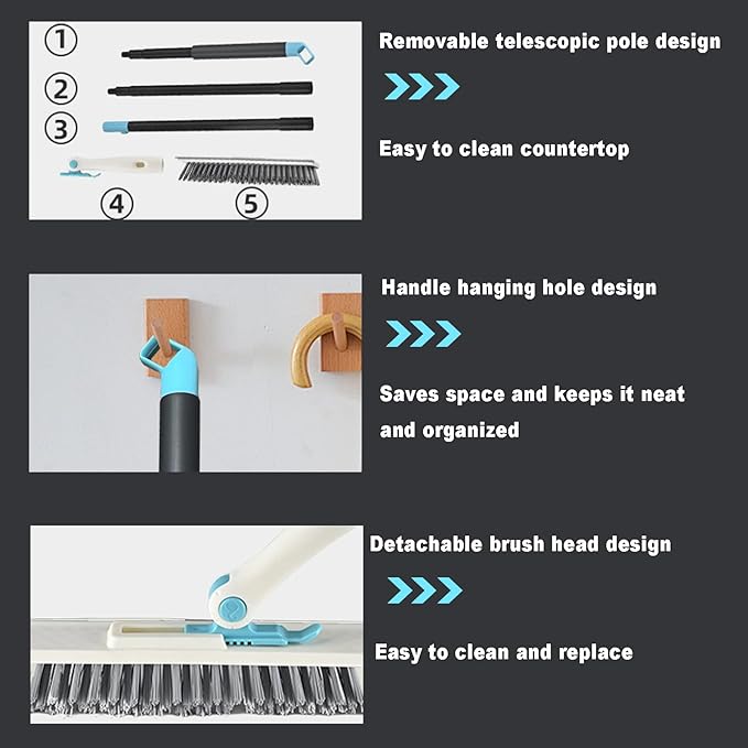 Grout Brush with Long Handle V Shape Floor Scrub Brush Stiff Bristle Grout Scrubber for Cleaning Bathroom Garage Kitchen Wall Tub Tile (1, White)