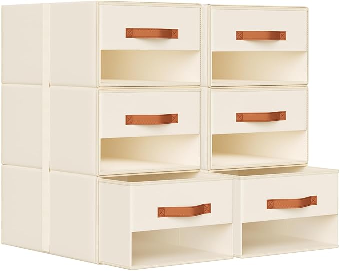 DIMJ Pull Out Foldable Storage Box - Shelf Nursery Office 6-Pack, Beige
