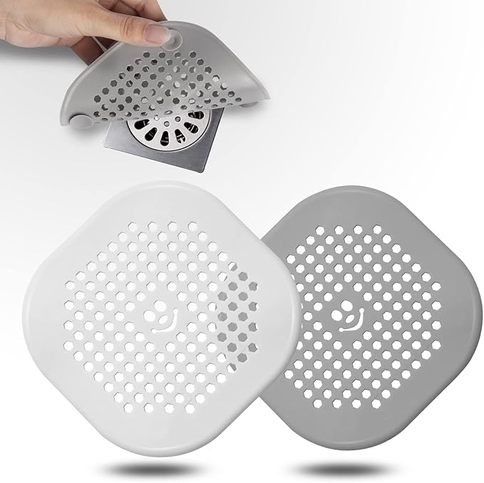 2 Pack Drain Hair Catcher Silicone Drain Protector Hair Stopper with Suction Cup for Shower Kitchen Bathroom White Grey