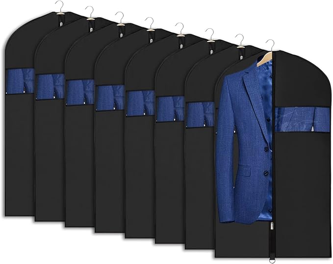 8 Pack Suit Bags 43" Waterproof Black Garment Bag