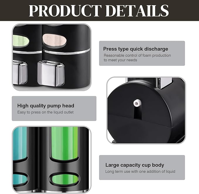 Hand Liquid Soap Dispenser Wall Mounted, 400ml Bathroom Shower Dispenser, Shower Pump Dispenser and Organizer for Bathroom Kitchen Hotel, Refillable Liquid Lotion Soap Dispenser (2Pcs)