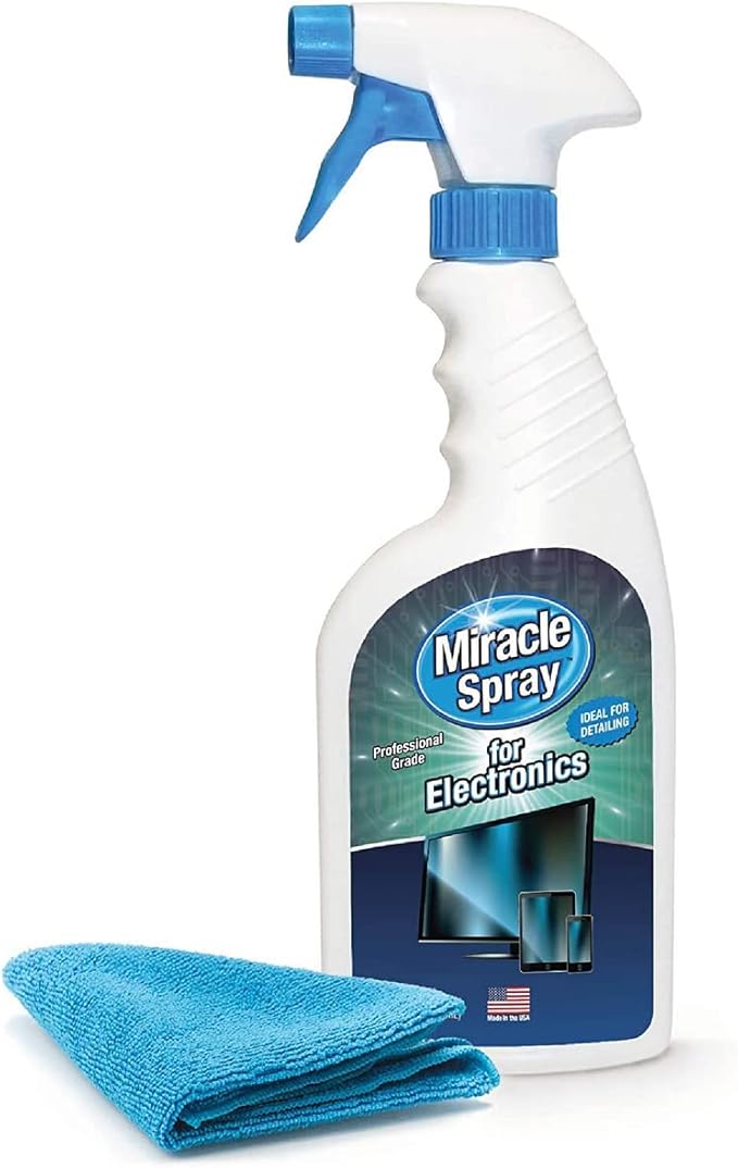 MiracleSpray for Electronics Cleaning, Safe Multisurface Cleaner for Any TV, Phone, Monitor, Keyboard, Screen, Computer, Includes Microfiber Towel