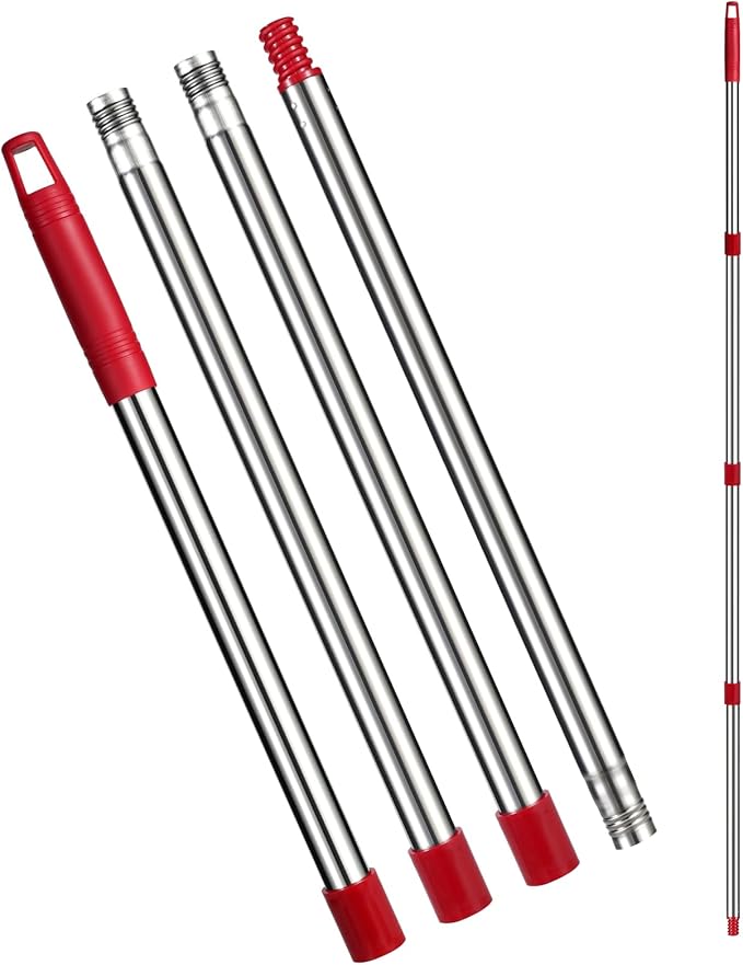 Spin Mop Replacement Handle - 4 Section Mop or Broom Handle/Stick Compatible with O Cedar Spin Mop Refills and Brooms, 30" to 59", American Threaded Joint End (Mop Head Not Included)