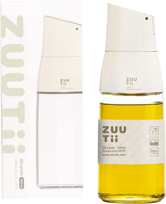 Zuutii Olive Oil Dispenser, Drip Free Spout Oil Container for Kitchen.Vinegar Dispenser, Glass Bottle for Cooking,500ML,Light Cream