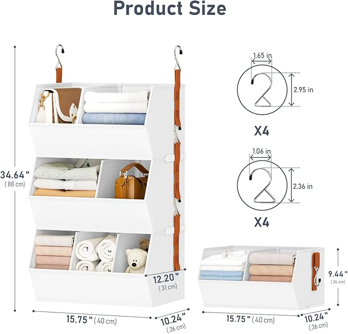 Hanging Closet Organizer Extra Large, Clothes Hanging Shelves for Closet with Divider, Collapsible Closet Storage System, Fabric Storage Bins for Home