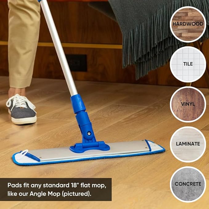 Bulk 18" Microfiber Wet Mop Pads Wholesale - Case Quantity (108 Count) | Use with Any Fastener Style Mop Frame | Machine Washable