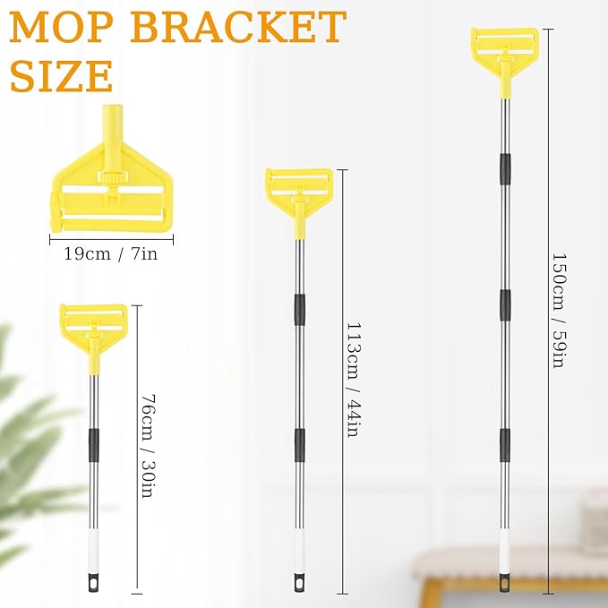 Commercial Heavy Duty Mop Handle - 58" Adjustable Extension Pole Mop Handle Replacement, Wet Mops Head Replacement Holder for Professional/Industrial Floor Cleaning (Yellow)