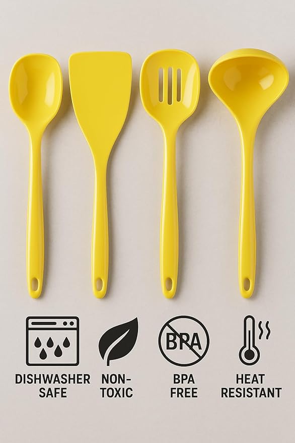 Reston Lloyd 100% Melamine Kitchen Utensil Set, Non Scratching Ladle, Spoon, Slotted Spoon & Spatula, Easy To Hold, Set of 4, Orange
