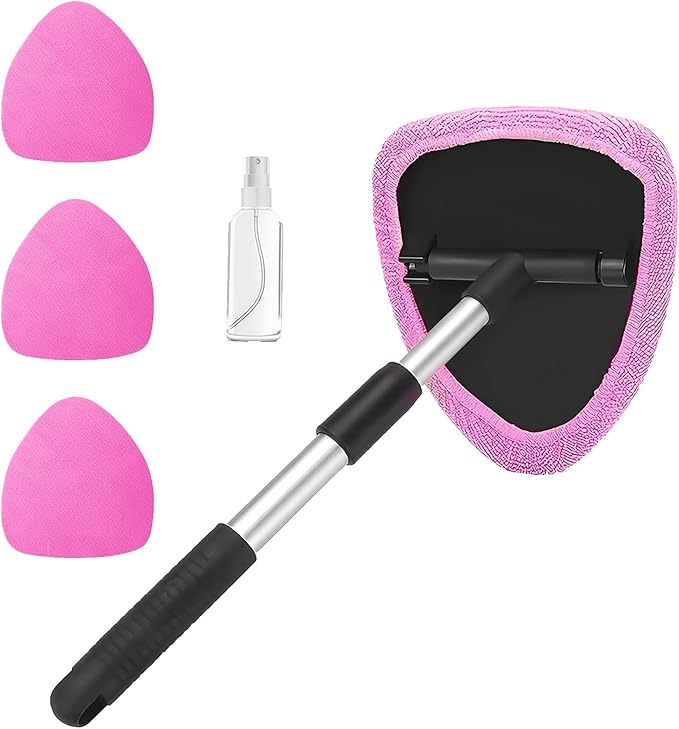 Car Window Cleaner, Car Cleanser Brush, Car Accessories Car Cleaning Supplies Tools, Car Cleaning Kit with Extendable Handle, Microfiber Cloth