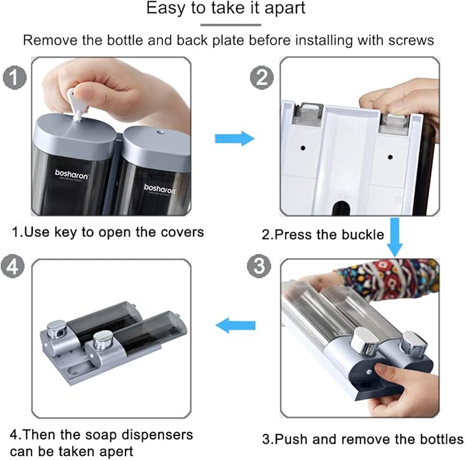 Soap Dispenser Shampoo Shower Dispenser Wall Mount 300mlx2 for Bathroom Hotel (Silver Grey)