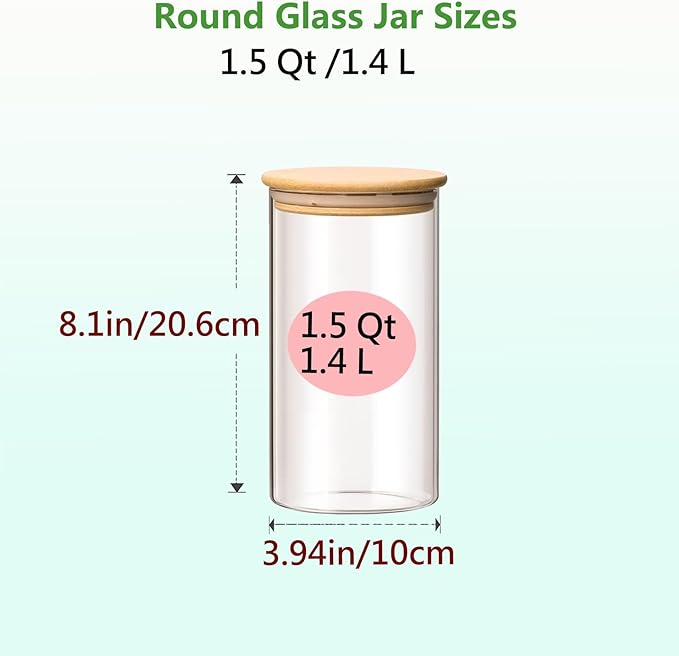 VIEWELLD 1.5 Qt Glass Storage Containers (Set of 3) - Noodles, Flour, Coffee