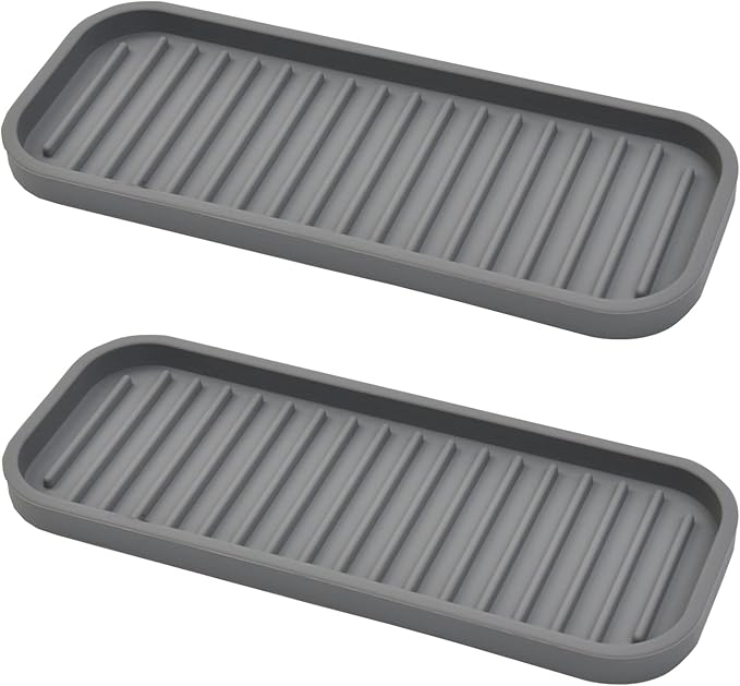 Mofason Silicone Sponge Holder, Tray for Soap and Sponge, Kitchen Sink Tray, Accessories to Help You Clean Kitchen Sink Sponge Rack（Gray, 2 Pack）