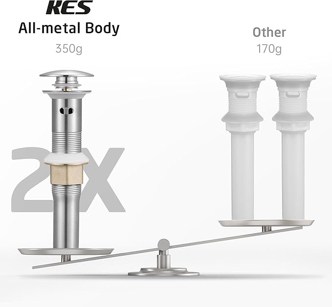 KES All Metal Bathroom Sink Drain with Strainer Basket Hair Catcher Anti Clog Pop Up Drain Stopper for Vanity Vessel Sink with Overflow