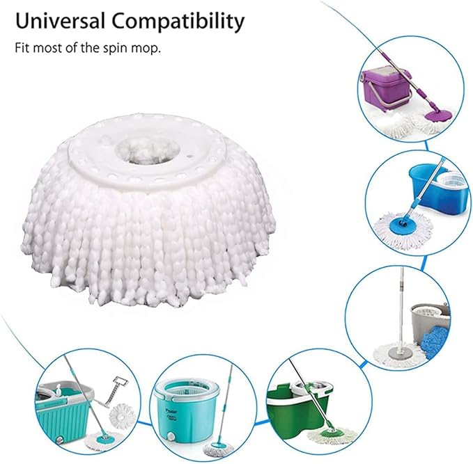 5 PCS Microfiber Replacement Mop Head Spin Mop Head Replacement 5-Pack, Microfiber Refill Heads Universal for 360 Spin Magic Mopping, Round Shape Standard Size White