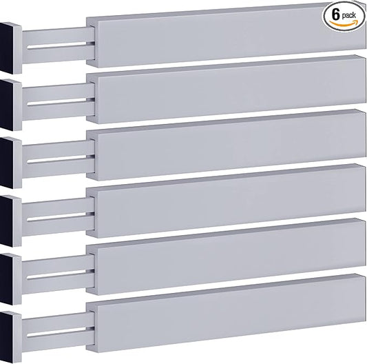 6-Pack Drawer Dividers - 2.6 Inches High, Adjustable 16 to 22 Inches Bamboo Drawer Organizer, Large Expandable Separator for Clothes, Dresser, Bedroom, Bathroom, Baby, Office, Kitchen Utensils, Gray