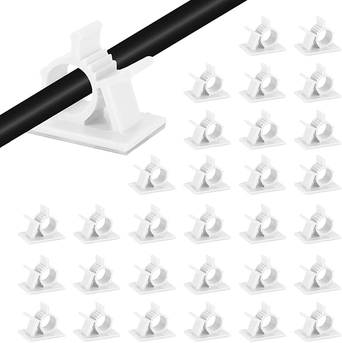 Viaky 30pcs Self-Adhesive Cable Clips-Reusable Adjustable Nylon Bracket Automobile, Indoor and Outdoor Desk Wall Wiring Wire Fixing Management Suitable for Cable Width 0.3''(White)