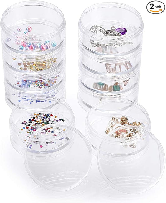2 Packs 5 Slot Clear Plastic Round Storage Jars
