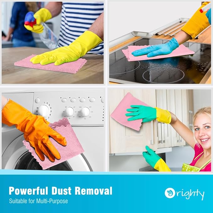 Orighty Microfiber Cleaning Cloth, 24 Pack Highly Absorbent Cleaning Supplies, Reusable Clean Rags for House, Microfiber Cloth for Kitchen, Window, Car Care, 11.5x11.5 inch Pink