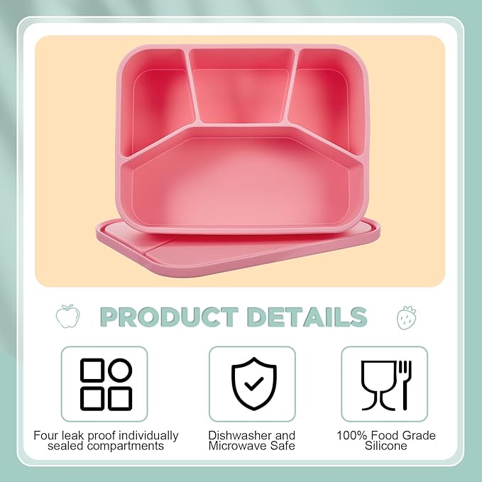 Ziliny 4 Pcs Silicone Bento Boxes - Lunch Container for Work/Travel