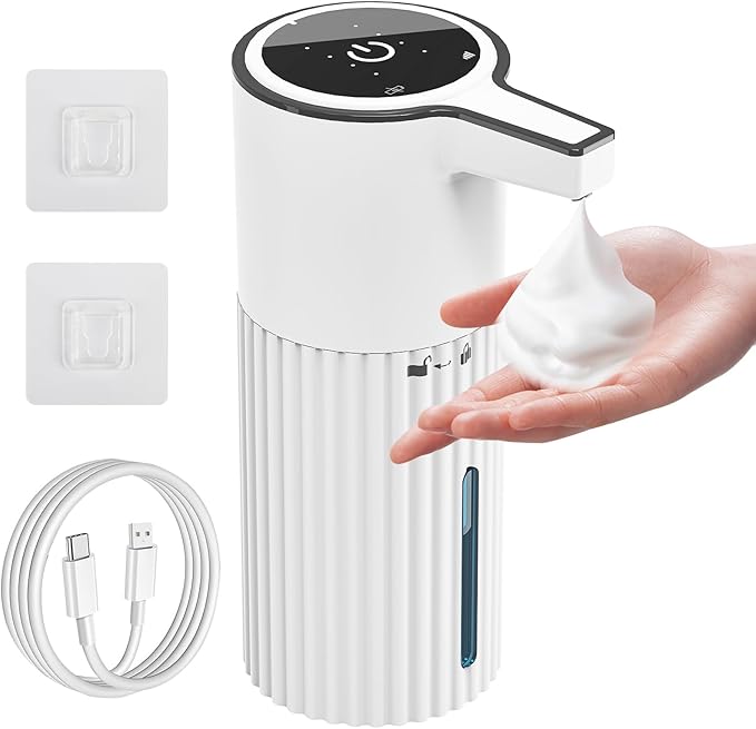 Automatic Soap Dispenser, Continuous Flow Control 400ml Large Capacity Rechargeable Waterproof Adjustable Volume Soap Dispenser for Bathroom & Kitchen(Foam)