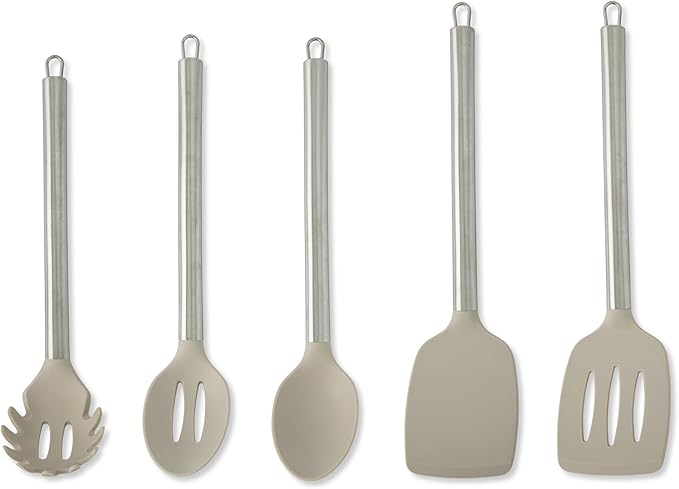 Core Kitchen 5-Piece Silicone & Stainless Steel Utensil Set – Heat-Resistant, BPA-Free Kitchen Tools – Moonstone