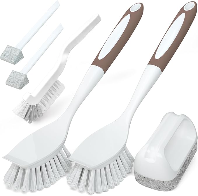 Holikme Cleaning Brush Set, Scouring Pad for Cleaning, Groove Gap Brushes for Pot, Pan, Kitchen Sink, Wire Brushes (Brown)