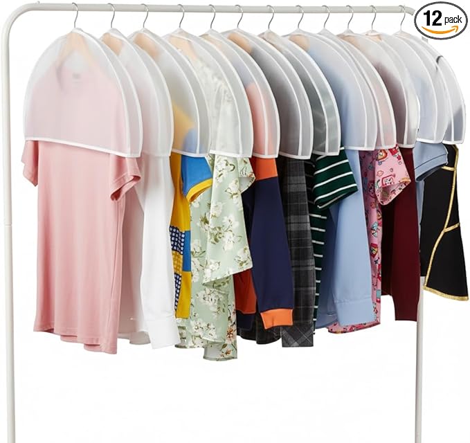 Shoulder Covers Plastic Hanger Covers for Clothes (Set of 12) Closet Clothes Protectors Breathable Clear Jacket Cover with 2" Gusset for Suit, Coat, Jackets, Blouses, Dress - 24'' x12" x2''/12 Pack