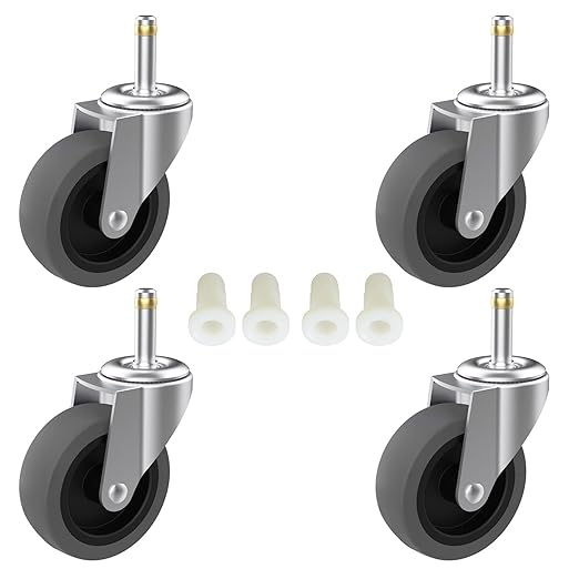 RILIDRI 3-Inch Swivel Stem Caster for Rubbermaid Mop Bucket Utility Cart, 7/16-Inch Stem Diameter Rubber Wheel Set of 4, Heavy Duty TPR Weber Grills Shop Vac Replacement Wheels