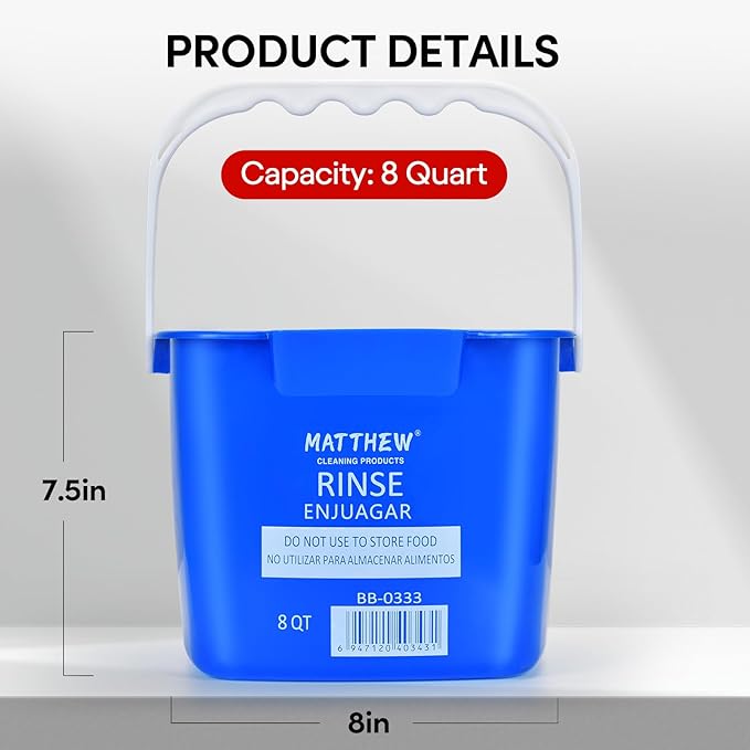 Matthew Red&Green&Blue Detergent and Sanitizing Cleaning Bucket 8 Quart Cleaning Pail,Set of 3 Square Containers,Built-In Spout w/Handle,Wash Rinse Sanitize Handwash Bucket,Incl.3Pcs Microfiber Cloths