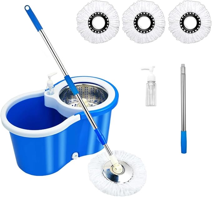 Spin Mop and Bucket with Wringer Set,with 3 Microfiber Mop Replacement Heads and 61" Stainless Steel Adjustable Handle(20QT)