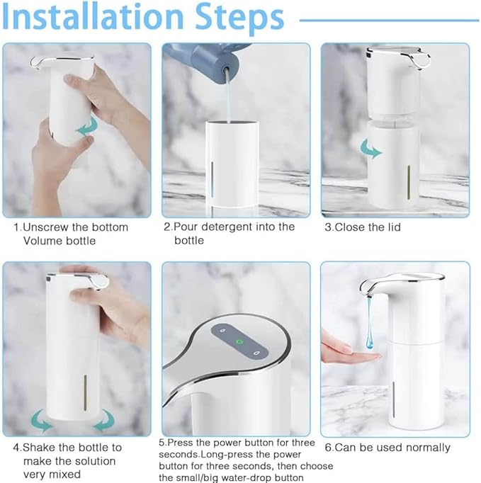 Soap Dispenser Automatic - Touchless USB Rechargeable Electric Liquid Soap Dispenser Waterproof Adjustable Volume 450Ml, White