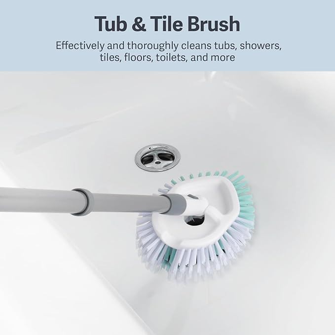 Casabella Tub & Tile Brush - Bathroom Cleaning Brush, Extendable Handle, All-Around Dual Bristles, Bristled Head, Non-Slip Grip