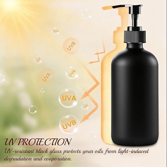 TBWIND 12 Pack 16oz Black Glass Soap Dispenser Bottles with Pumps, Refillable Glass Bottles for Shampoo, Conditioner & Lotion, Ideal for Bathroom, Kitchen, Waterproof Labels & Funnels Included