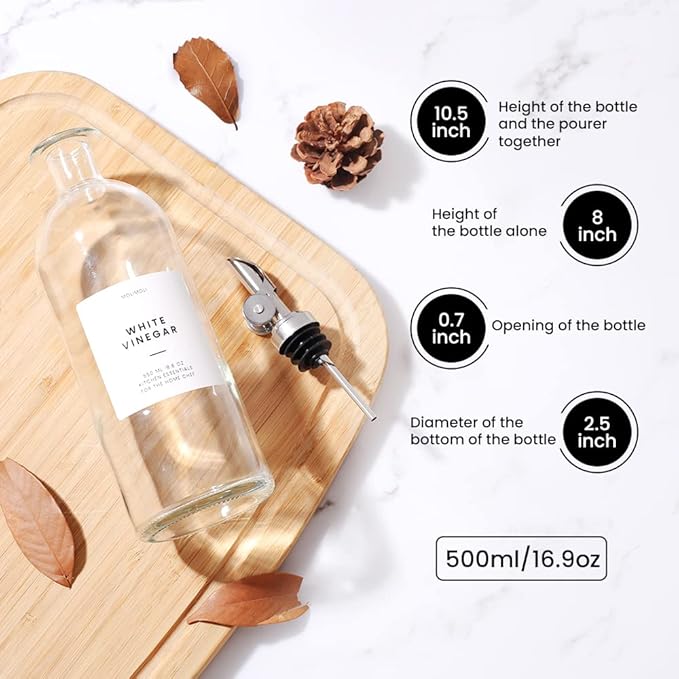 Molimoli Oil and Vinegar Dispenser with Metal Pour Spout, Weighted Pourer, Glass Bottle Dispenser for Kitchen, Olive Oil Cruet, Glass Olive Oil Bottle | 500ml, Set of 2