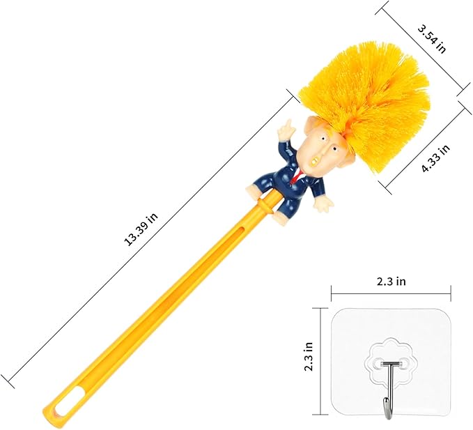 2PCS Funny Trump Toilet Brush with Adhesive Hooks, Prank Toilet Brush Cleaner Scubber, Make Toilet Great Again, Anti Trump Gag Gift for Bathroom Decor, Housewarming, White Elephant Party