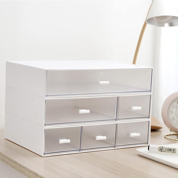 Desk Organizer-3 Tier Stackable Storage Drawers with 6 Compartments White