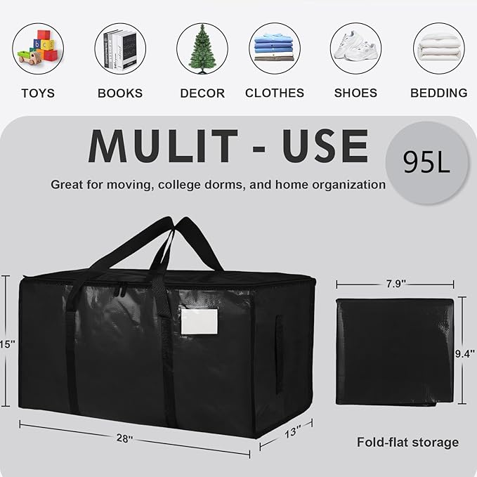 12 Pack-Extra Large Heavy Duty Moving Bags, Black