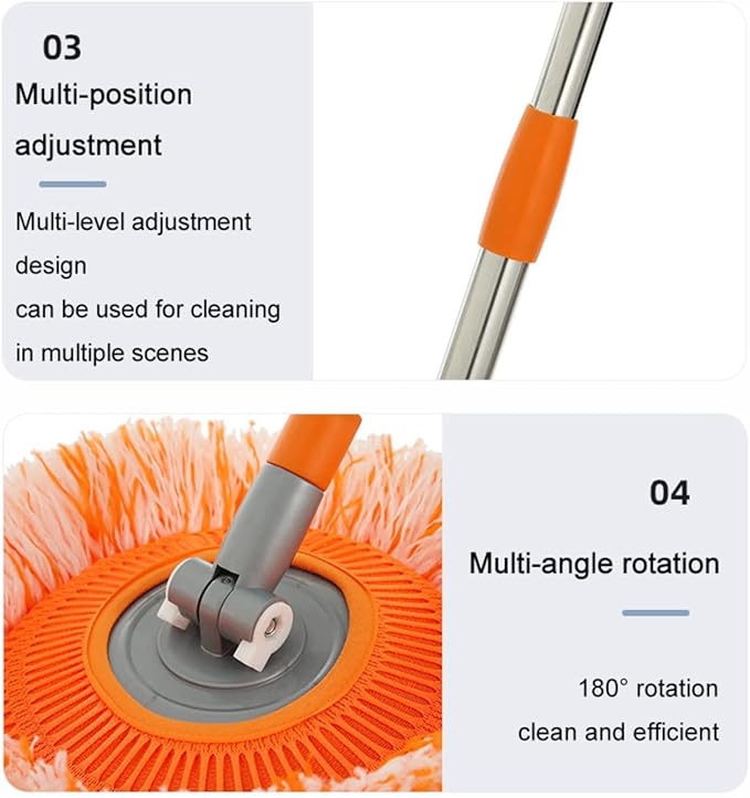 Generic 2024 New Intellect Mop, 360° Rotatable Adjustable Cleaning Mop, Extendable Wall Cleaning Mop,Long Handle Microfiber Spin Mop, Easy Cleaning Round Spin Mop for Wall, Ceiling, Window (64inch)