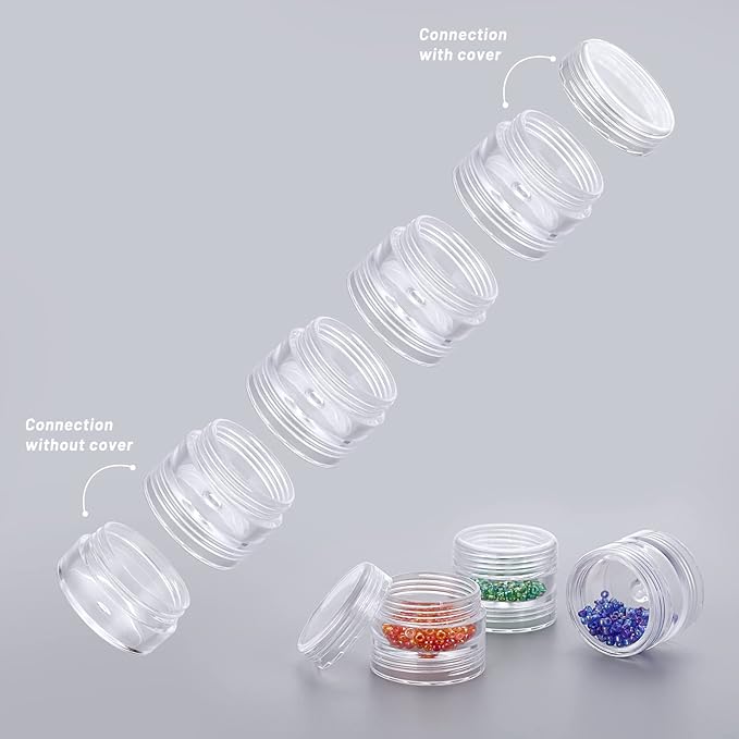 8 Sets 5 Layers Clear Plastic Round Storage Jars Jewelry Bead Storage Containers