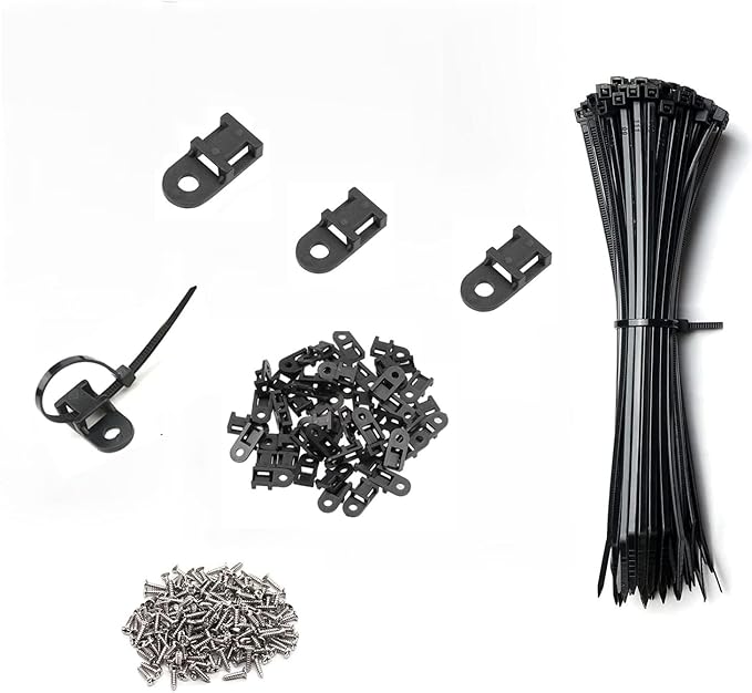 Black Cable Zip Tie Mounts Kit-50 Pcs Cable Zip Tie Saddle Type Mounts Base With 50 Pcs 6" Cable Ties And 50 Pcs Tapping Screw, Wire Cable Clips Organizer Holders Clamps